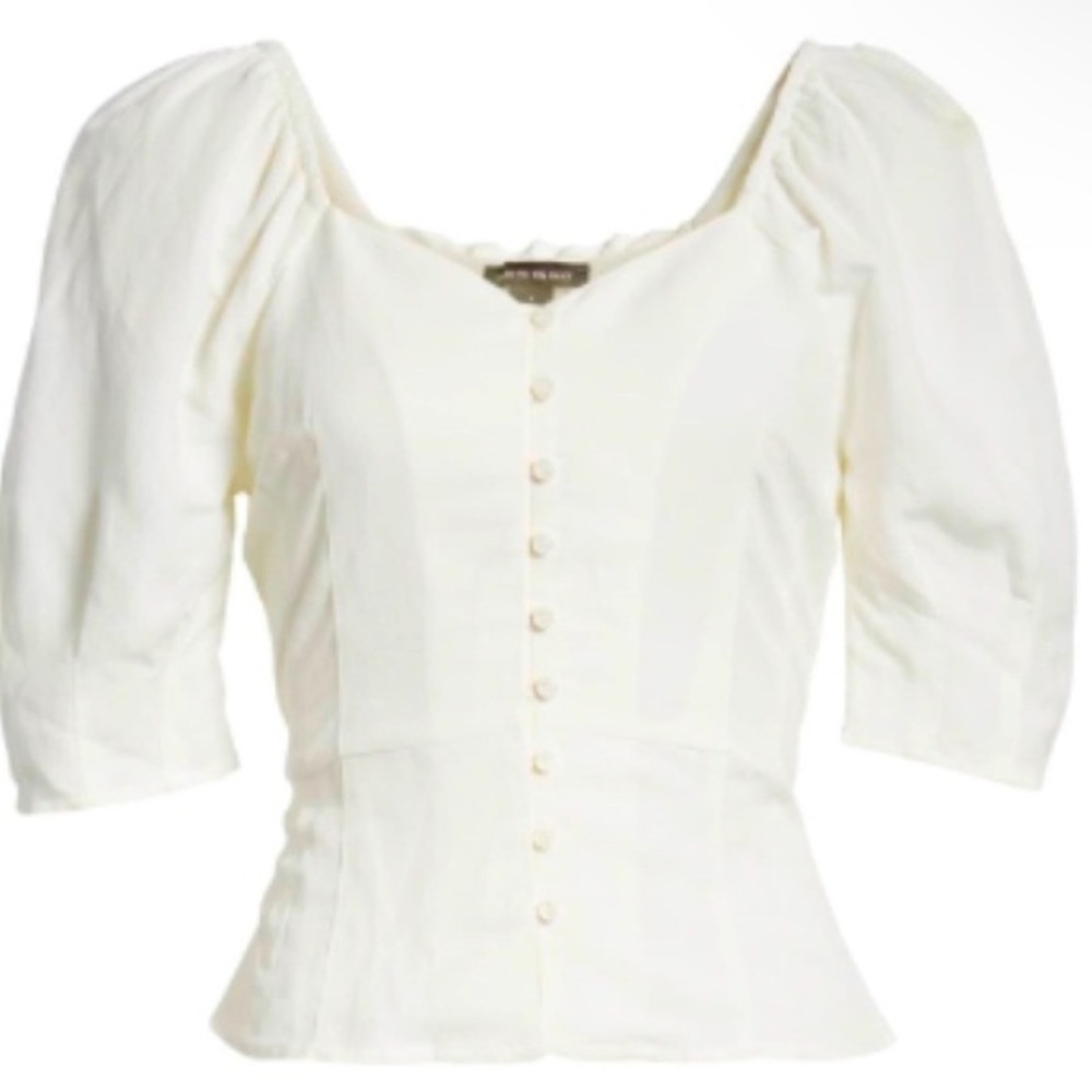Something Navy Cream Puff-Sleeve Button Front Blouse